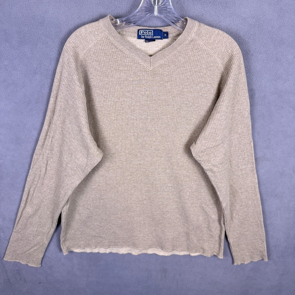 Vintage Polo by Ralph Lauren Men's V-neck Sweater Pullover Size M Ribbed Thermal